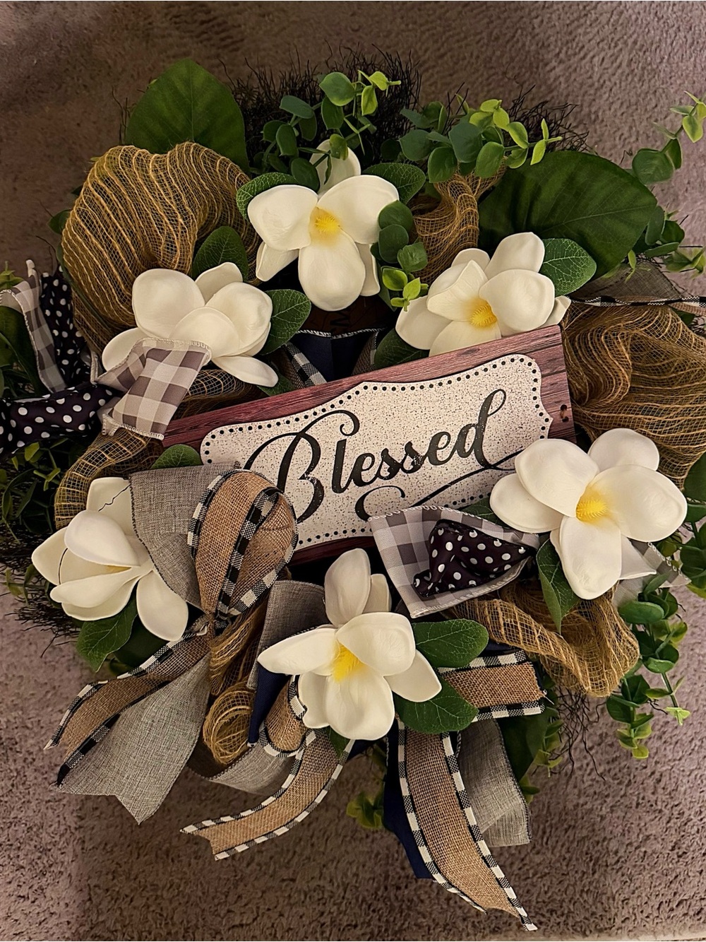 Blessed White Magnolia Home Accent Wreath - Neutral Floral Décor